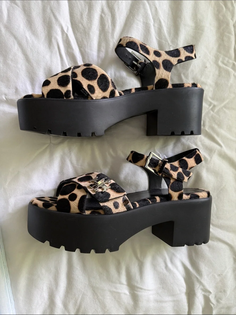 Tory Burch Leopard Print Platform Sandals in Tan and Black